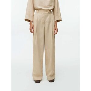 Arket Lyocell Linen Blend High Rise Wide Leg‎ Pleated Trousers in Beige